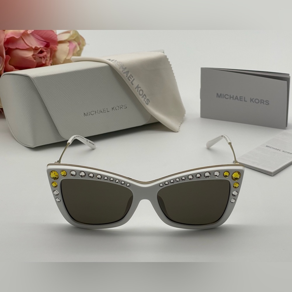 Michael Kors White Gold Crystal Cat Eye Sunglasses - Picture 2 of 16